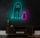 Ghost & Cat Neon Sign - Halloween Cat Ghost Decor Custom Neon Light Spooky Halloween Door Decor Unique Halloween Cat