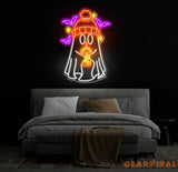 Ghost Coffee Neon Sign Spooky Boo Sign Ghost with Coffee LED Light Spooky Wall Art Ghost Drinking Coffee Sign Fall