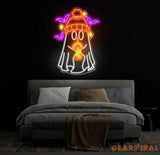 Ghost Coffee Neon Sign Spooky Boo Sign Ghost with Coffee LED Light Spooky Wall Art Ghost Drinking Coffee Sign Fall
