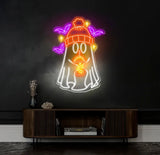 Ghost Coffee Neon Sign Spooky Boo Sign Ghost with Coffee LED Light Spooky Wall Art Ghost Drinking Coffee Sign Fall