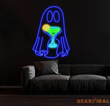 Ghost with Cocktail Neon Sign - Halloween Party Decor Spooky Drink Wall Art Custom Ghost Neon Light Fun Halloween Bar