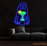 Ghost with Cocktail Neon Sign - Halloween Party Decor Spooky Drink Wall Art Custom Ghost Neon Light Fun Halloween Bar
