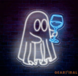 Ghost with Wine Glass Neon Sign - Fun Spooky Wine Lover LED Light Ghost Party Decor Bar Sign Custom Wine Neon Art for