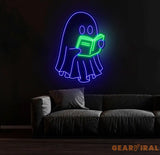 Ghosts Reading Neon Sign Spooky Boo Book Lover Decor Ghosts Reading Wall Art Bookworm Room Sign Back to School Gift