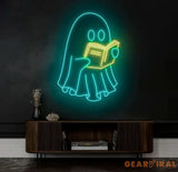 Ghosts Reading Neon Sign Spooky Boo Book Lover Decor Ghosts Reading Wall Art Bookworm Room Sign Back to School Gift