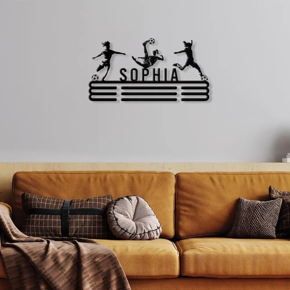 Girl Soccer Medal Hanger Custom Name Metal Sign Soccer Award Display Personalized Soccer Medal Display Soccer Medal