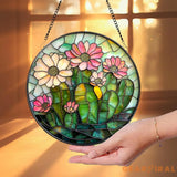 Glass Cactus and Succulent Suncatcher Vibrant Floral Window Decor Perfect Mother’s Day Gift Gardening-Themed Home