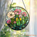 Glass Cactus and Succulent Suncatcher Vibrant Floral Window Decor Perfect Mother’s Day Gift Gardening-Themed Home