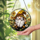 Gnome Stained Glass Suncatcher Sunflower Garden Window Art Whimsical Cottagecore Decor Mother’s Day Gift Cute Rustic