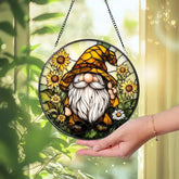 Gnome Stained Glass Suncatcher Sunflower Garden Window Art Whimsical Cottagecore Decor Mother’s Day Gift Cute Rustic