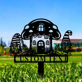Gnomes House Garden Sign Mushroom House Metal Stake Personalized Name Yard Sign Outdoor Door Garden Decor Metal Sign