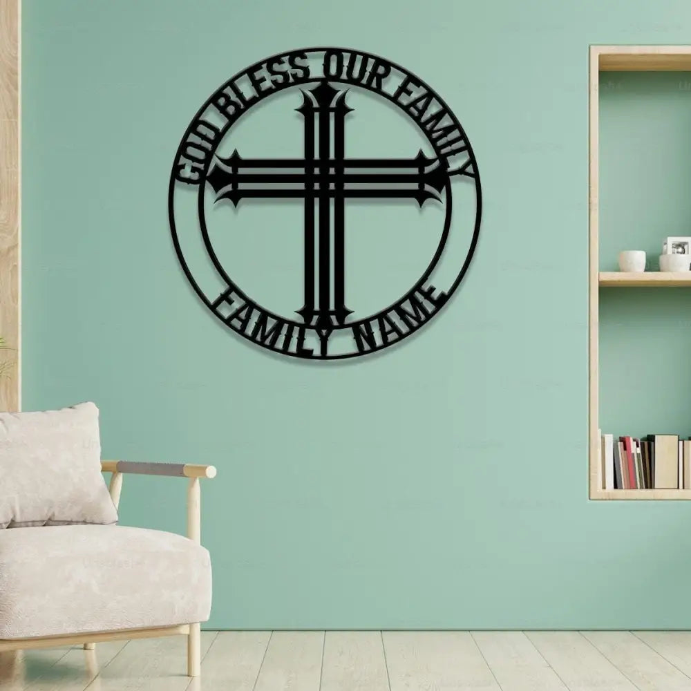 God Bless Our Family Est Metal Name Sign Personalized Split Letter Last Name Christian Sign Outdoor Door Hanger