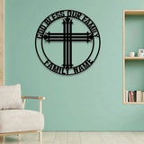 God Bless Our Family Est Metal Name Sign Personalized Split Letter Last Name Christian Sign Outdoor Door Hanger