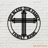 God Bless Our Family Est Metal Name Sign Personalized Split Letter Last Name Christian Sign Outdoor Door Hanger
