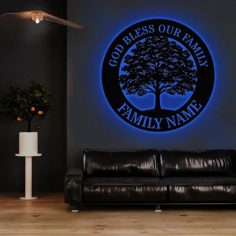 God Bless Our Family Metal Name Sign Personalized Split Letter Last Name Christian Sign Outdoor Door Hanger