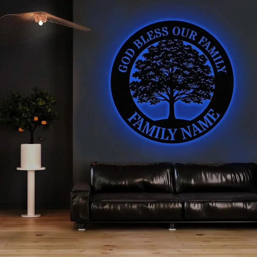 God Bless Our Family Metal Name Sign Personalized Split Letter Last Name Christian Sign Outdoor Door Hanger