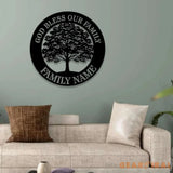 God Bless Our Family Metal Name Sign Personalized Split Letter Last Name Christian Sign Outdoor Door Hanger
