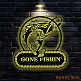 Gone Fishing Metal LED Sign Personalized Family Name Metal Sign Outdoor Door Decor Address Wall Art Perfect Gift for