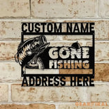 Gone Fishing Number Address Metal Sign Personalized Family Name Metal Sign Outdoor Door Decor Address Wall Art Gift for
