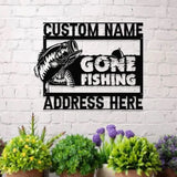 Gone Fishing Number Address Metal Sign Personalized Family Name Metal Sign Outdoor Door Decor Address Wall Art Gift for