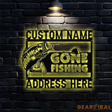 Gone Fishing Number Address Metal Sign Personalized Family Name Metal Sign Outdoor Door Decor Address Wall Art Gift for