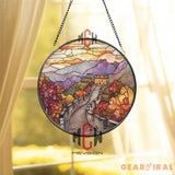 Great Wall of China Stained Glass Suncatcher Autumn Mountain Panel Asian Travel Window Art Historic Landscape Glass