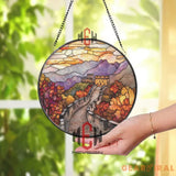Great Wall of China Stained Glass Suncatcher Autumn Mountain Panel Asian Travel Window Art Historic Landscape Glass