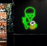 Green Alien Drinking Beer Neon Sign LED Signs for Wall Decor Signs for Bedroom Man Cave Game Room Bar Beer Pub Sign
