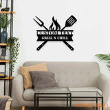 Grill Sign Metal Wall Art - Personalized Grill and Chill Metal LED Sign Kitchen Sign Wall Decor Outdoor Metal Sign