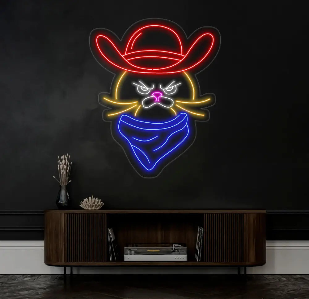 Grumpy Cowboy Cat Neon Sign Cowboy Cat Led Sign Custom Neon Sign Pet Shop Wall Decor Cat Shop Light Art Gift For Kid