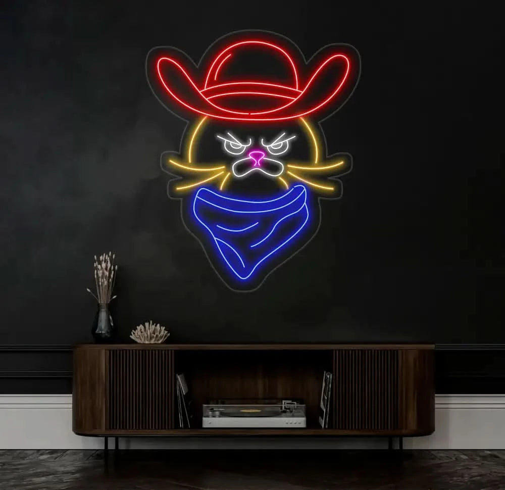 Grumpy Cowboy Cat Neon Sign Cowboy Cat Led Sign Custom Neon Sign Pet Shop Wall Decor Cat Shop Light Art Gift For Kid
