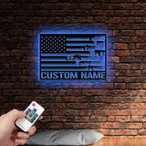 Gun American Flag Metal Wall Art with Led Light 2nd Amendment Patriotic Sign Armory Sign Gun Lover Gift Veteran Gift