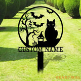 Halloween Metal Sign Black Cat Garden Metal Stake Personalized Family Name Yard Sign Outdoor Door Garden Decor Garden