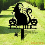 Halloween Metal Sign Cat with Hat Garden Metal Stake Personalized Name Yard Sign Outdoor Door Garden Decor Garden Art