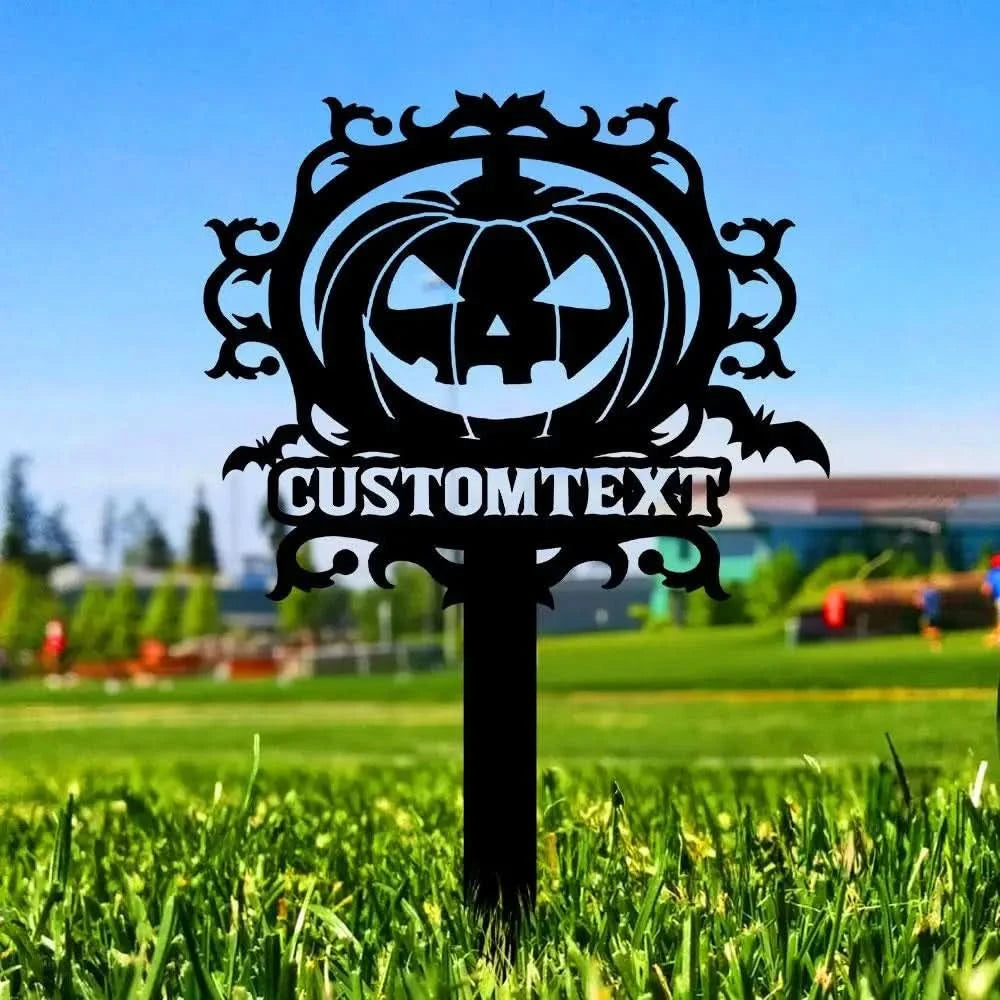Halloween Pumpkin Metal Sign Halloween Garden Metal Stake Personalized Name Yard Sign Outdoor Door Garden Decor Garden