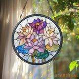 Handcrafted Lotus Glass Window Ornament Tranquil Garden Decor Yoga Lover Gift Mother’s Day Present Mindful Living Home