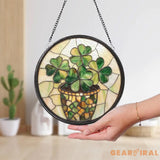 Handmade Shamrock Glass Suncatcher Irish Celtic Window Decor Green Stained Glass Ornament Lucky Charm Gift for Irish