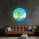 Hawaii Beach Circle LED Neon Sign Light Pop Art