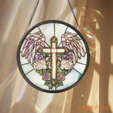 Heavenly Cross Glass Suncatcher Angel Wings Window Decor Christian Gift for Her Spiritual Wall Art Faith-Inspired Home