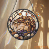 Hedgehog Stained Glass Suncatcher Cute Animal Window Hanging Woodland Decor Gift for Her Nature Lover Birthday or Xmas