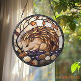 Hedgehog Stained Glass Suncatcher Cute Animal Window Hanging Woodland Decor Gift for Her Nature Lover Birthday or Xmas