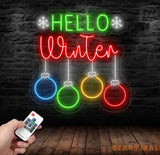 Hello Winter Neon Sign - Merry Christmas LED Light Christmas Quote Wall Art Winter Neon Sign for House Wall Decor