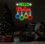 Hello Winter Neon Sign - Merry Christmas LED Light Christmas Quote Wall Art Winter Neon Sign for House Wall Decor