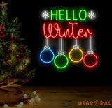 Hello Winter Neon Sign - Merry Christmas LED Light Christmas Quote Wall Art Winter Neon Sign for House Wall Decor