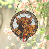 Highland Cow Stained Glass Suncatcher Rustic Farmhouse Window Decor Floral Longhorn Cow Art Panel Western Country Gift