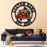 Highland On A Christmas Truck Metal Sign Custom Highland Cow Wall Art Personalized Highland Cow Farm Sign Farmhouse