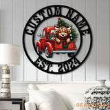 Highland On A Christmas Truck Metal Sign Custom Highland Cow Wall Art Personalized Highland Cow Farm Sign Farmhouse
