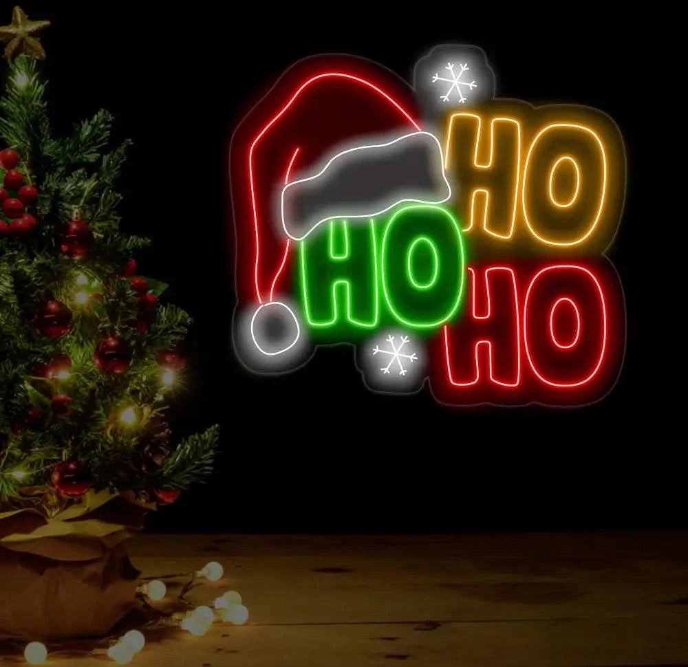 Ho Ho Ho Neon Sign - LED Christmas Lights Merry Christmas Decor Best Holiday Gift Idea Festive Ho Ho Ho LED Sign for