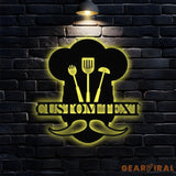 Home Chef Metal Sign LED Lights Custom Name Sign - Personalized Monograms Name Sign Wall Art Sign Outdoor Door Monogram