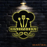 Home Chef Metal Sign LED Lights Custom Name Sign - Personalized Monograms Name Sign Wall Art Sign Outdoor Door Monogram